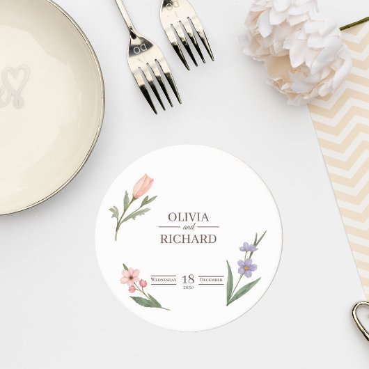 Wedding Coaster with Romantic Botanical Design ラウンドペーパーコースター