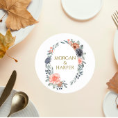 Wedding Coaster with Soft Peach & Blue Flowers ラウンドペーパーコースター