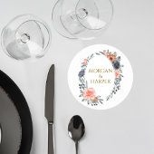 Wedding Coaster with Soft Peach & Blue Flowers ラウンドペーパーコースター