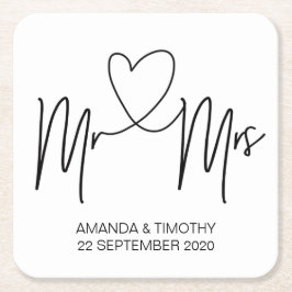 Wedding Coasters Table Decor氏および夫人 スクエアペーパーコースター