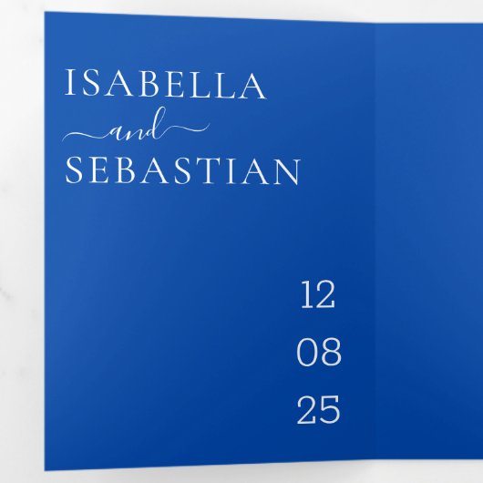 Wedding Cobalt Blue All in one set kindly reply 三つ折り招待状 (内部最初)