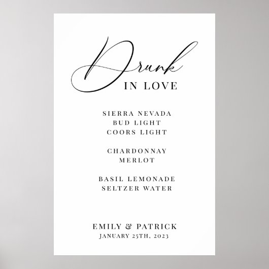 Wedding Cocktail Bar Menu Elegant Modern ポスター (正面)