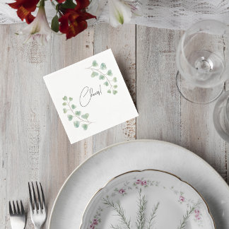 Wedding Cocktail Napkin with Eucalyptus Leaves スタンダードカクテルナプキン