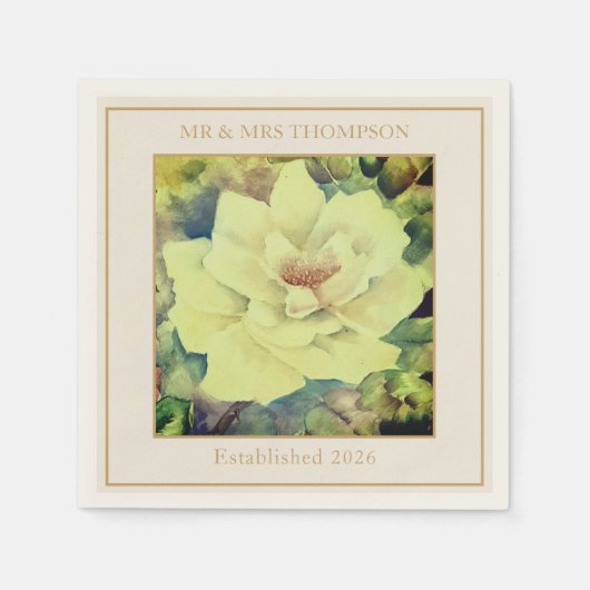 Wedding Cocktail Napkins | Lemon Rose Floral  スタンダードカクテルナプキン (正面)