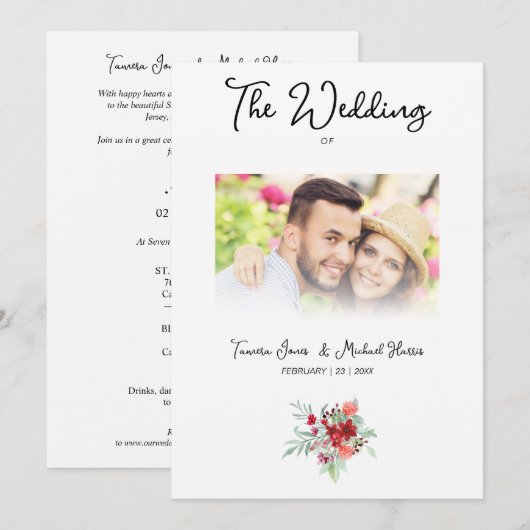 Wedding Colorful Red Shades Flowers Bouquet 招待状 (正面/裏面)