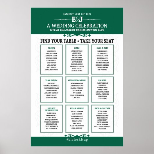 Wedding Concert Theme Seating Chart Sign ポスター (正面)
