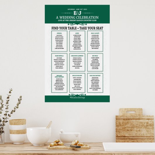 Wedding Concert Theme Seating Chart Sign ポスター (キッチン)