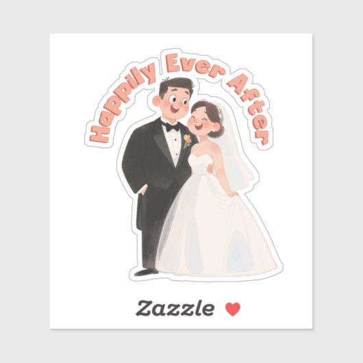 Wedding Couple Illustration Happily Ever After シール (シート)