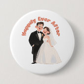 Wedding Couple Illustration Happily Ever After 缶バッジ (正面)