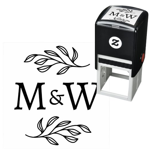 Wedding Couple Monogram Elegant Botanical セルフインキングスタンプ