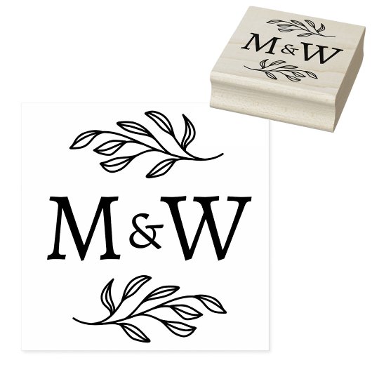 Wedding Couple Monogram Elegant Botanical ラバースタンプ