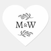 Wedding Couple Monogram Initial Botanical Heart ハートシール (正面)