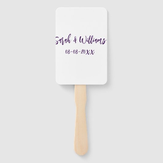 Wedding couple. Name date purple simple minimal mo ハンドファン (裏面)