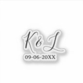 Wedding couple name letter date red pastel backgro シール (正面)