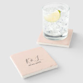 Wedding couple name letter date red pastel backgro ストーンコースター (横)