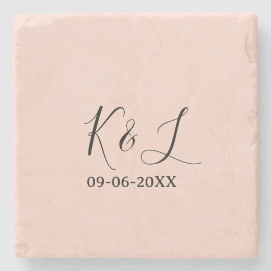 Wedding couple name letter date red pastel backgro ストーンコースター (正面)