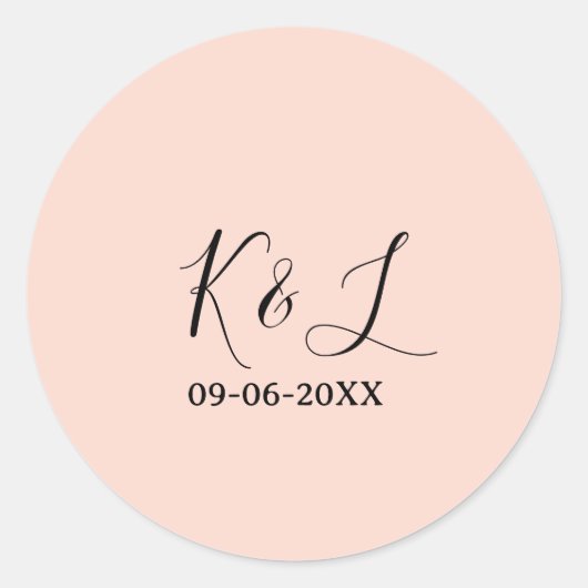 Wedding couple name letter date red pastel backgro ラウンドシール (正面)