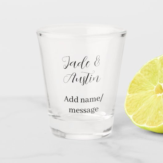 Wedding couple name message date romantic elegant  ショットグラス (正面)