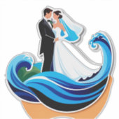 Wedding Couple Silhouette Holding Hands シール (正面)