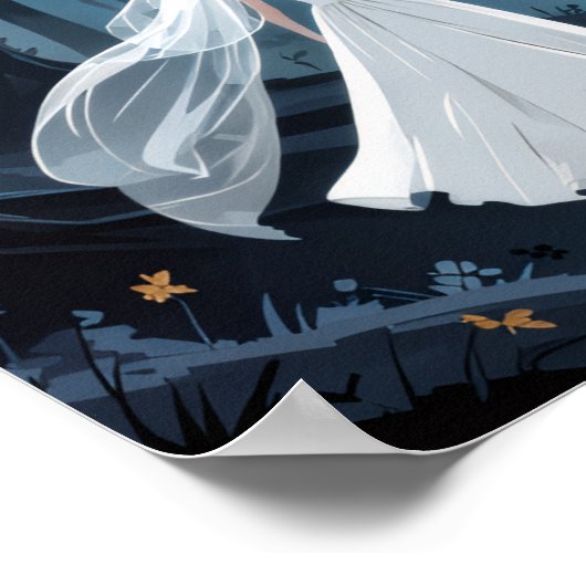 Wedding Couple Spooky Forest Toward Haunted Castle ポスター (角)