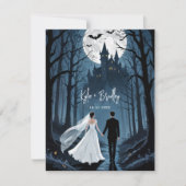 Wedding Couple Spooky Forest Toward Haunted Castle 出欠カード (正面)