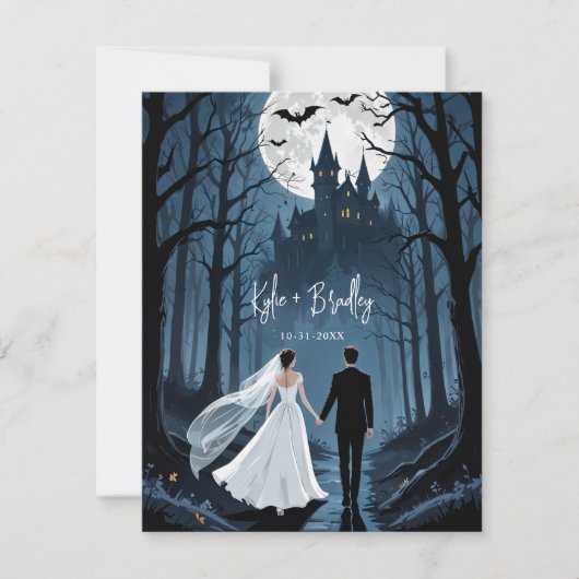 Wedding Couple Spooky Forest Toward Haunted Castle 出欠カード (正面)