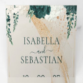Wedding Cream All in one Emerald Green Rose Floral 三つ折り招待状 (内部最初)