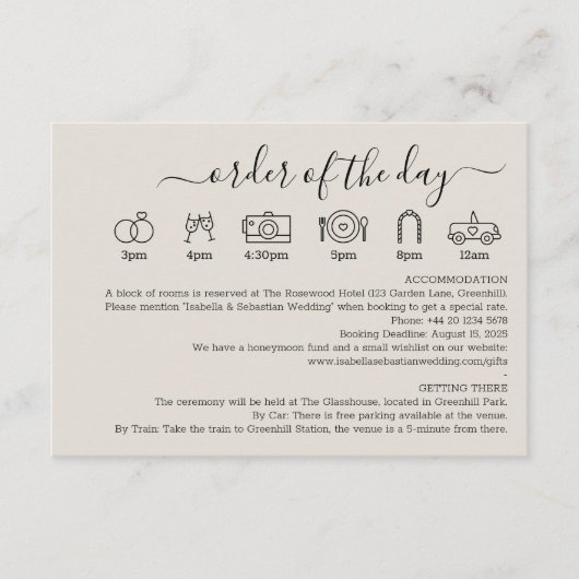 Wedding Cream Details Order Of The Day エンクロージャーカード (正面)