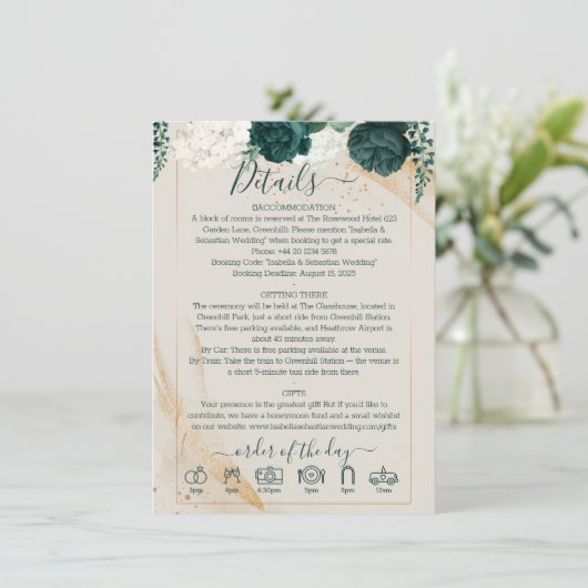 Wedding Cream Finer Details Emerald Green Rose 招待状 (スタンド正面)