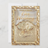 Wedding Cream Gold Swans Rings Gold Diamonds 招待状 (正面)