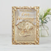 Wedding Cream Gold Swans Rings Gold Diamonds 招待状 (スタンド正面)