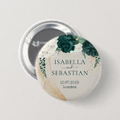Wedding Cream Sage Emerald Green Rose Floral 缶バッジ (正面&裏面)