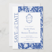 Wedding Crest Blue Chinoiserie Floral  セーブザデート (正面)