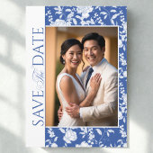 Wedding Crest Blue Chinoiserie Floral  セーブザデート
