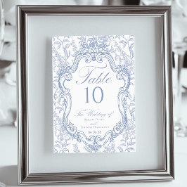 Wedding Crest Blue Floral Elegant Script テーブルナンバー