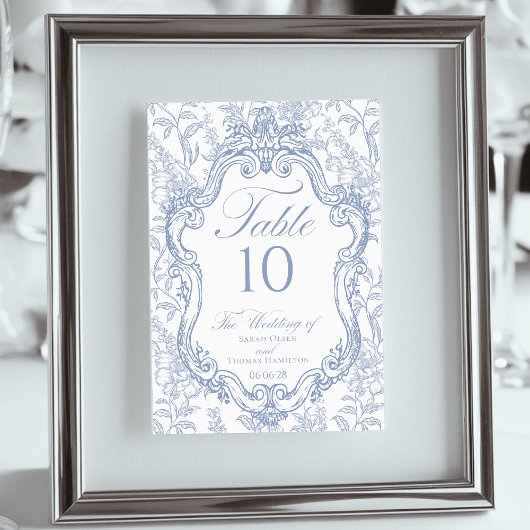 Wedding Crest Blue Floral Elegant Script テーブルナンバー