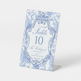 Wedding Crest Blue Floral Elegant Table Number 台座サイン