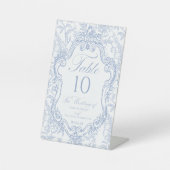 Wedding Crest Blue Floral Elegant Table Number 台座サイン (正面)