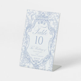 Wedding Crest Blue Floral Elegant Table Number 台座サイン