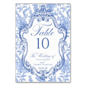 Wedding Crest Delft Blue Floral Elegant Script テーブルナンバー (正面)