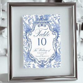 Wedding Crest Delft Blue Floral Elegant Script テーブルナンバー