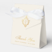 Wedding Crest Faux Gold Ivory Monogram Thank You フェイバーボックス (正面サイド)