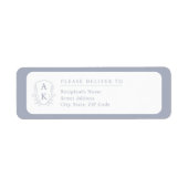 Wedding Crest Monogram Blue Return Address ラベル (正面)
