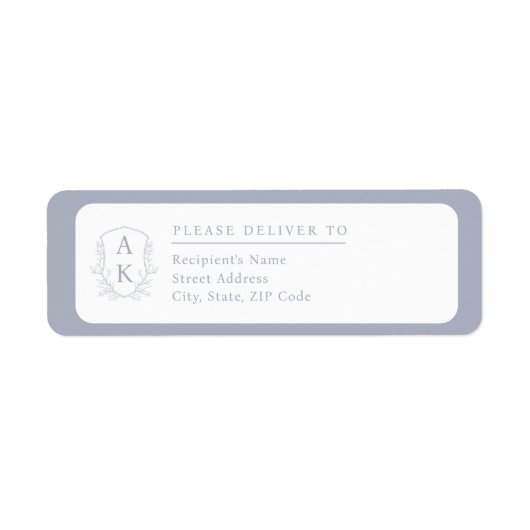 Wedding Crest Monogram Blue Return Address ラベル (正面)