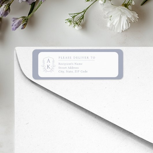 Wedding Crest Monogram Blue Return Address ラベル