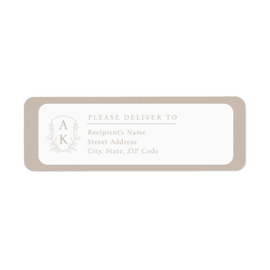 Wedding Crest Monogram Taupe Return Address ラベル (正面)