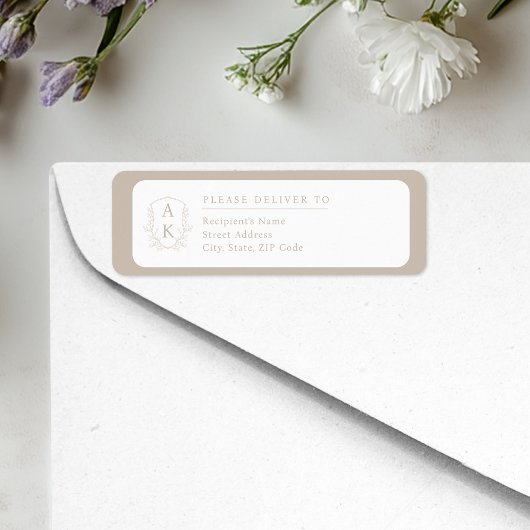 Wedding Crest Monogram Taupe Return Address ラベル