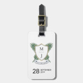 Wedding Crest Save the Date Palm and Hibiscus ラゲッジタグ (正面縦)