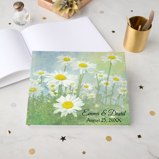 Wedding Daisy Field In Watercolor ゲストブック (正面見開き)