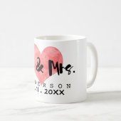 Wedding Date押されたハートの氏及び夫人 コーヒーマグカップ (正面右)